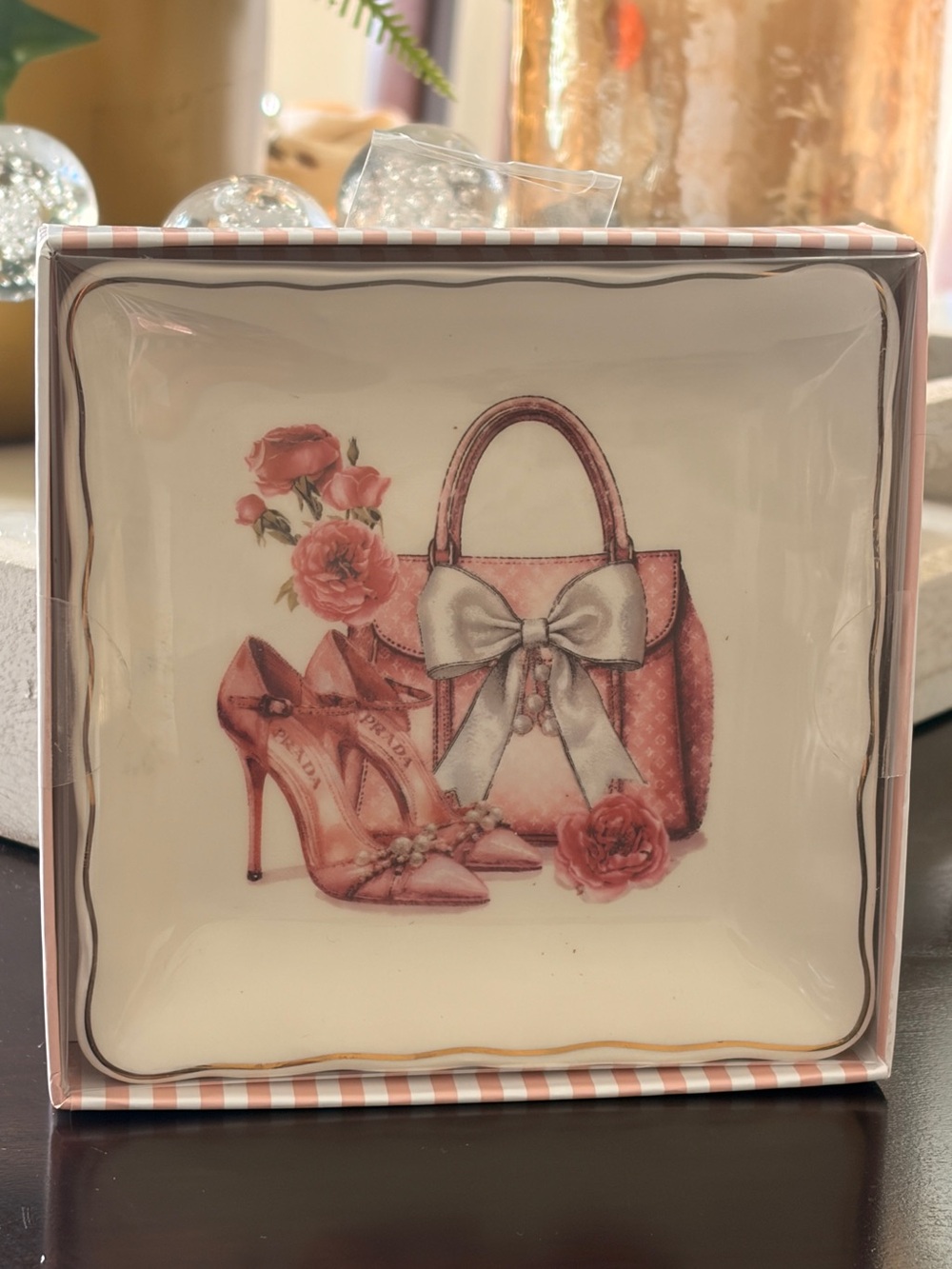 Fashion Pink Ladies High Heels & Handbag Decorative Tray- 5” x5” -NIB